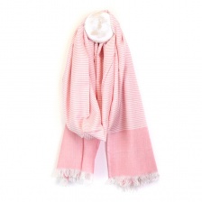 White Viscose Scarf with Fine Pink Stripes & Colourblock by Peace of Mind